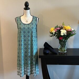 Max Studio Green & Navy Patterned Midi Dress